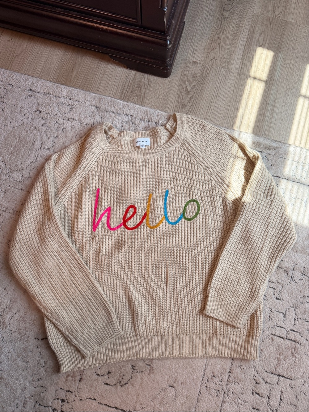 Cream Embroidered 'Hello' Crewneck Sweater - Women